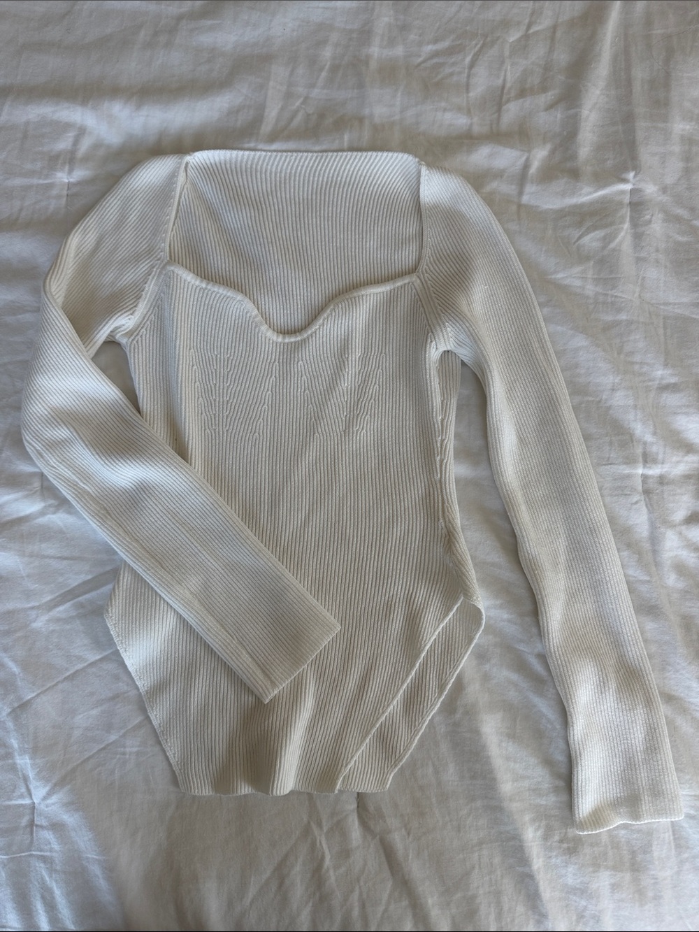 Commense Off-Shoulder Ribbed Cream Sweater Bodysuit